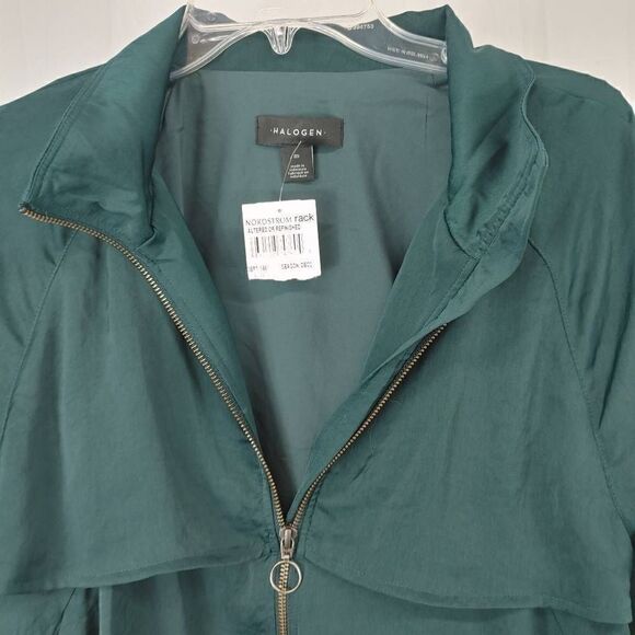 NWT Halogen Women's Size Medium Emerald Green Zip Up Jacket Bell Sleeves Draw St - Picture 6 of 8